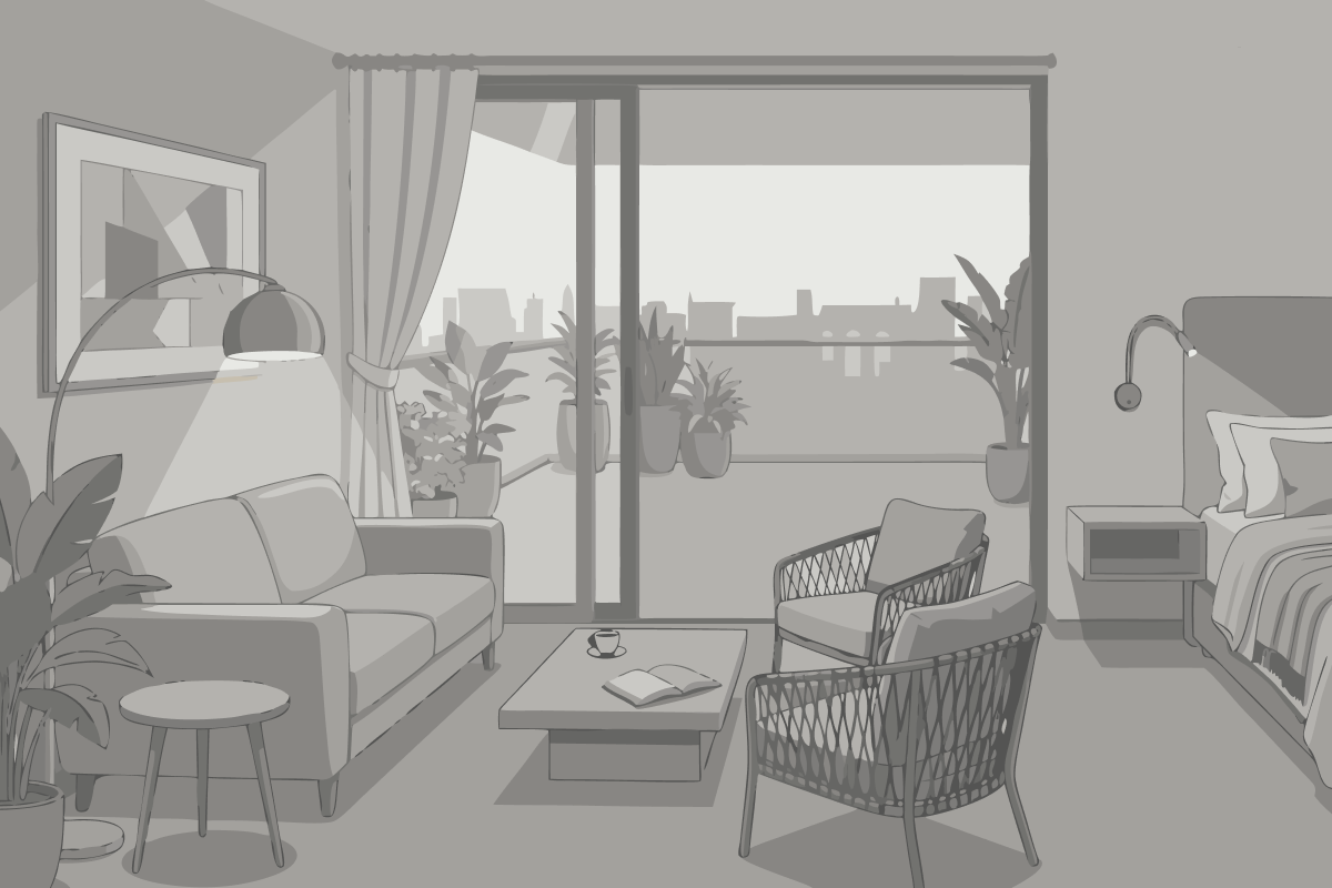 1 Bedroom Suite, 1 King, Sofa bed, City view, Corner room